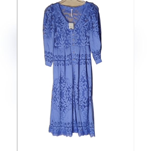 Free People Shadow Dance Midi Dress Persian Jewel Nwt Size XS (0-2) - Picture 4 of 9